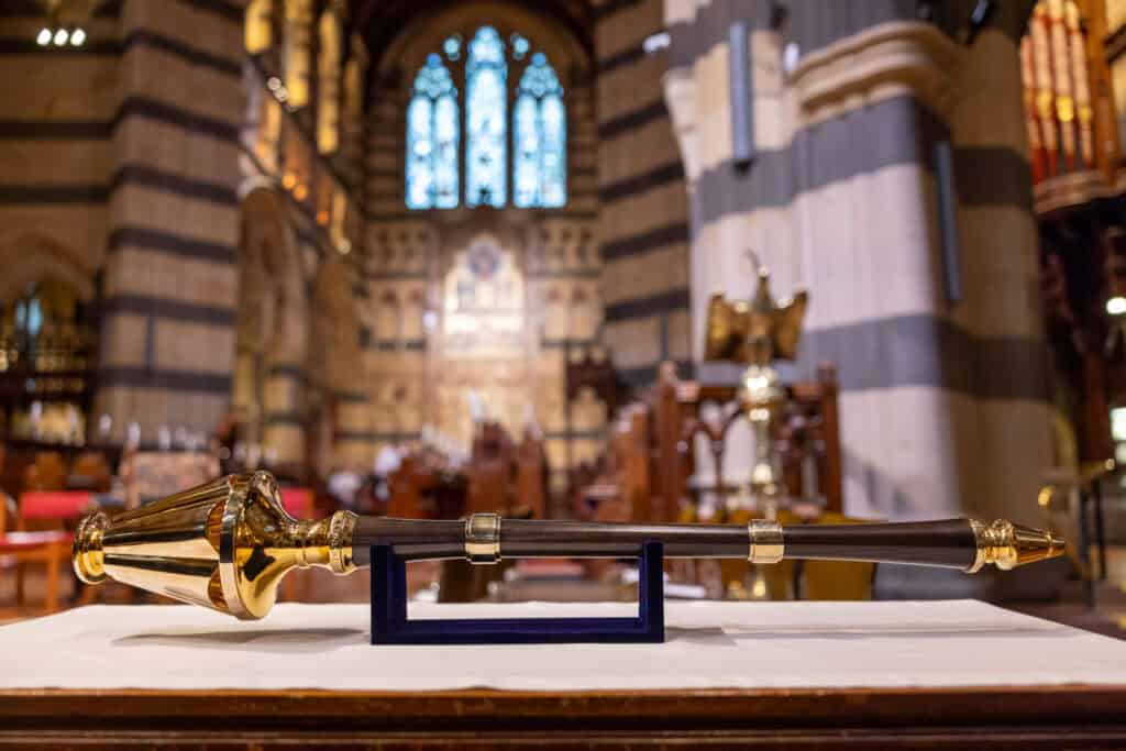 The mace is on display during each graduation ceremony.