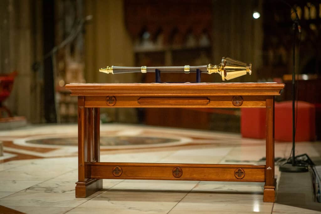 The mace is on display during each graduation ceremony.